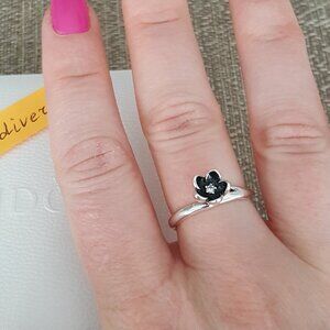 Pandora Mystic Floral CZ Ring Sterling Silver Black Enamel Flower 8.5 58